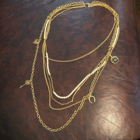 Ralph Lauren gold tone 5 strand pendants necklace - Picture 3 of 9